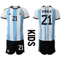 Camisa de time de futebol Argentina Paulo Dybala #21 Replicas 1º Equipamento Infantil Mundo 2022 Manga Curta (+ Calças curtas)